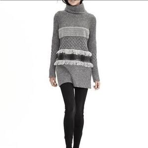 Banana Republic Women's Textured Collage Sweater Grey Combo Turtleneck Size M